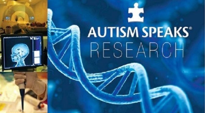 This is an image of a DNA double helix with the text "Autism Research" superimposed.